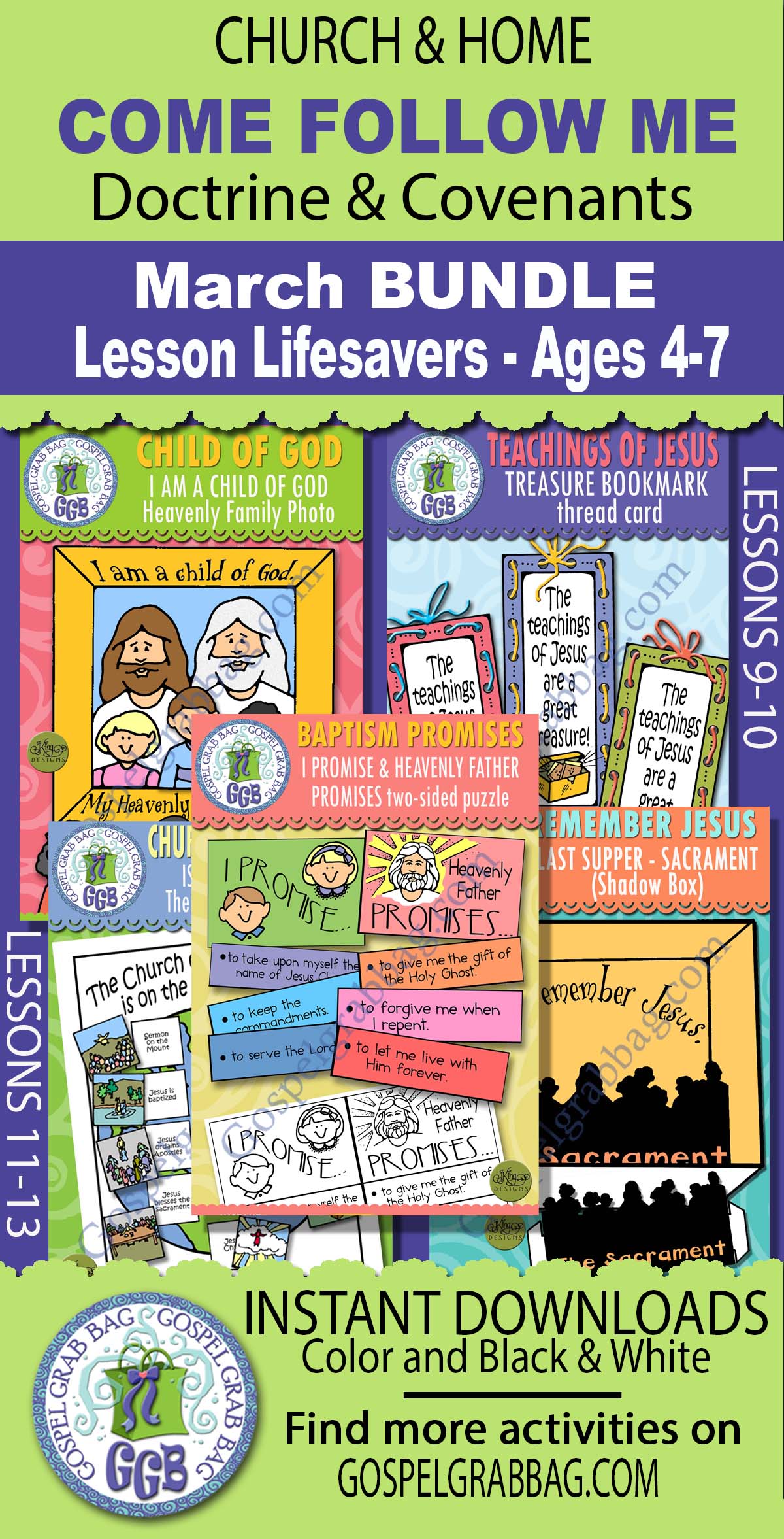 AGES 4-7 activities for MARCH D&C Come Follow Me lessons 9-13 BUNDLE for all ages
