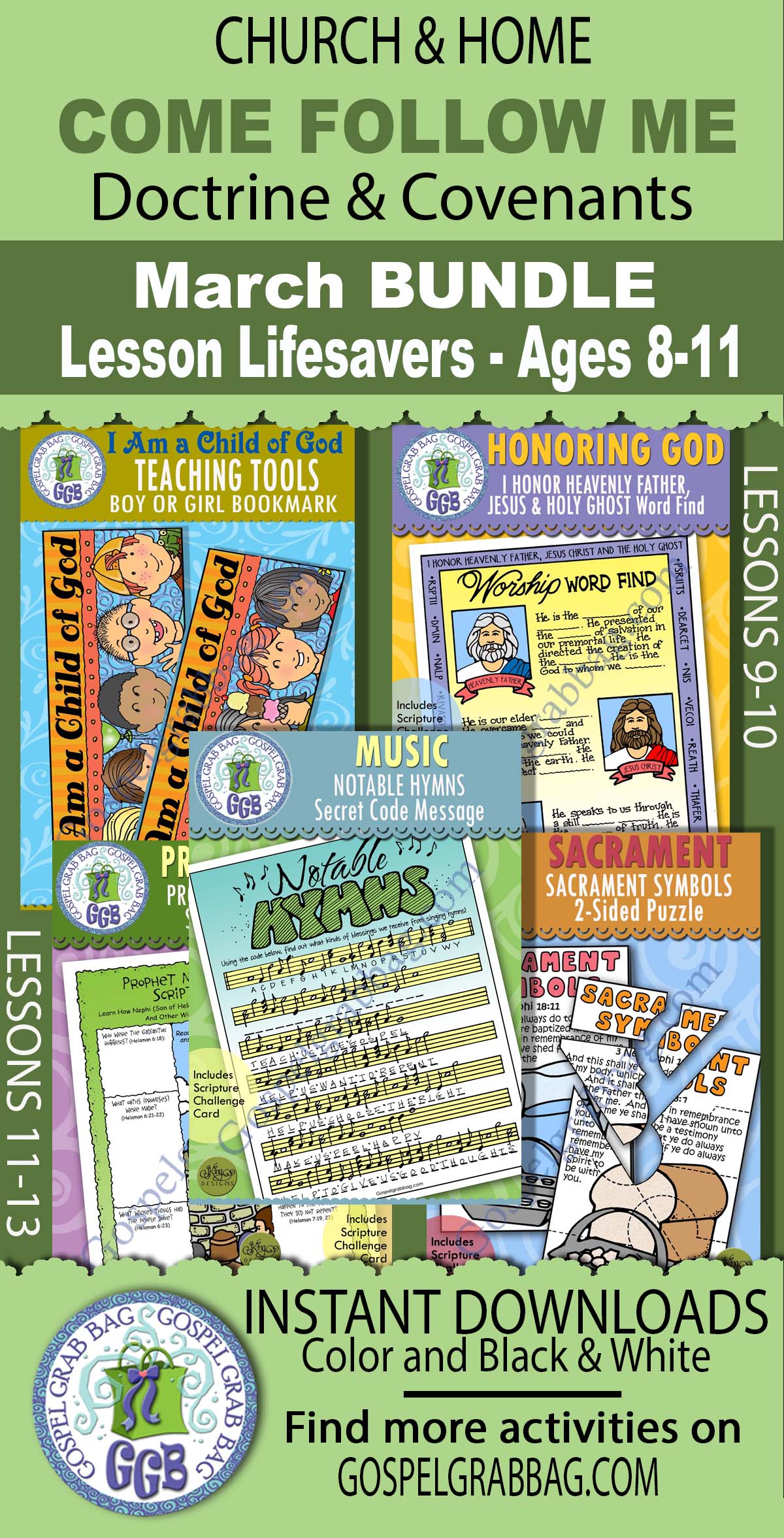 AGES 8-11 activities for MARCH D&C Come Follow Me lessons 9-13 BUNDLE for all ages