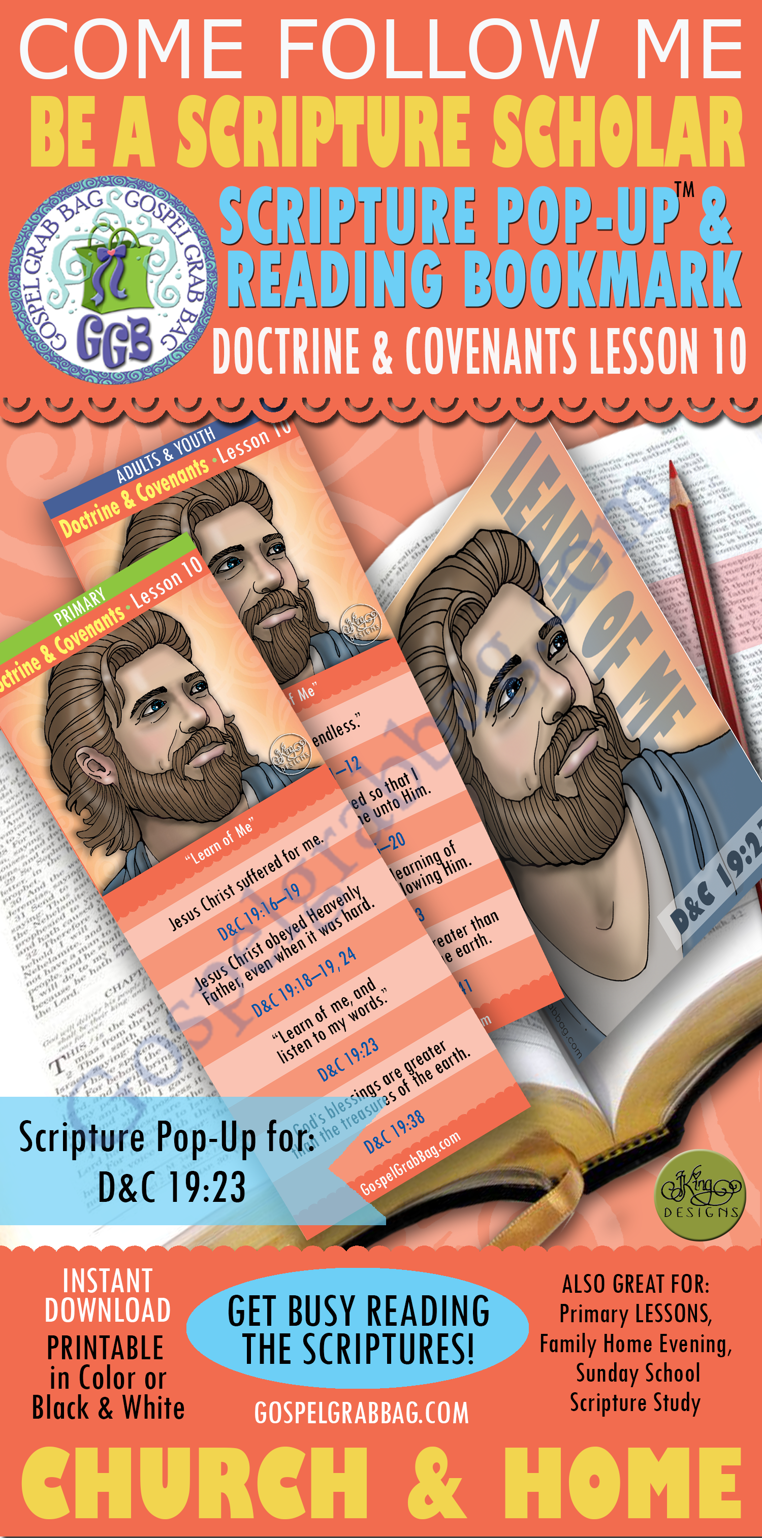 "Learn of Me" Scripture Scholars bookmark and pop-up BUNDLE - March week 2 (lesson #10)
