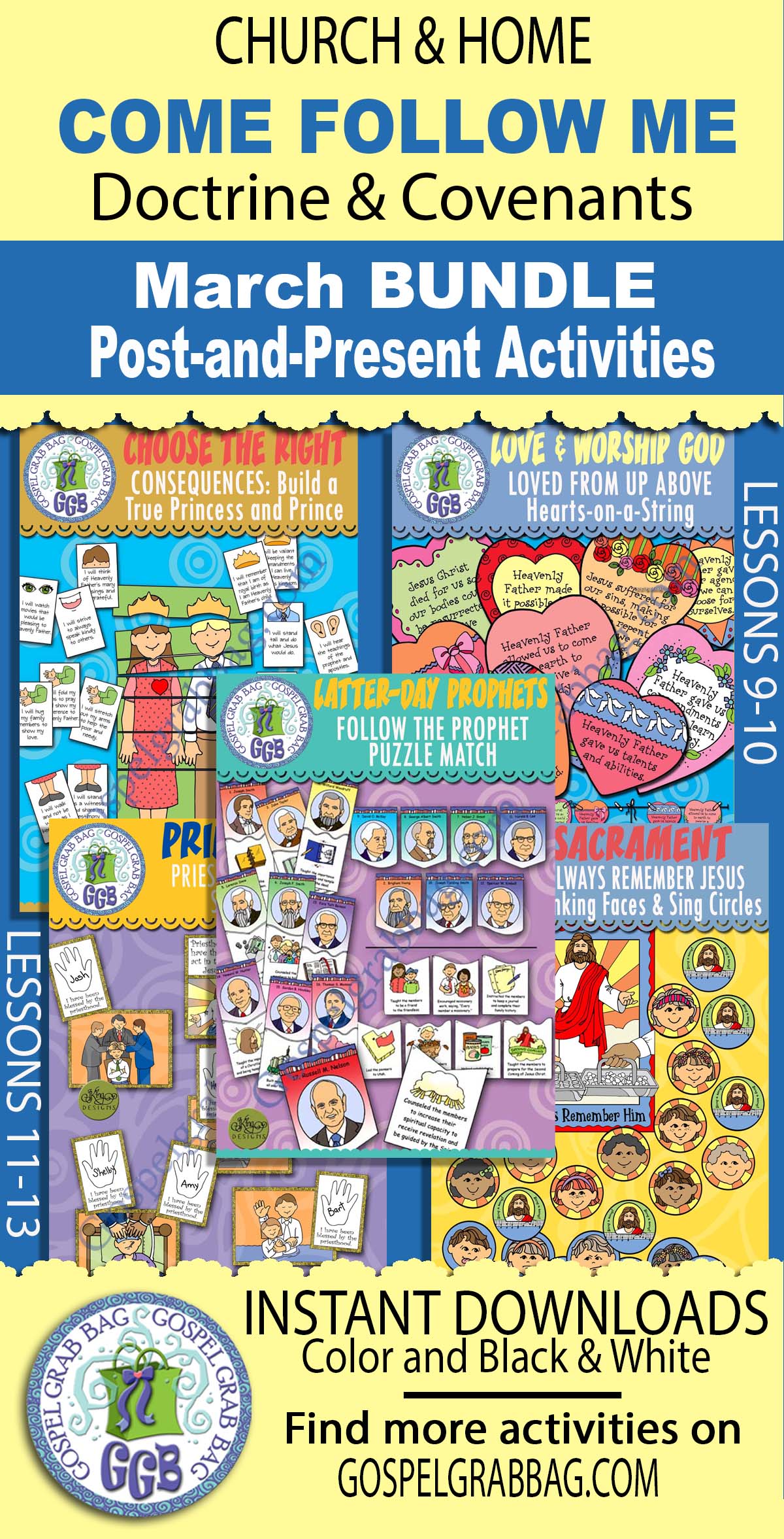 Post-and-Present activities for MARCH D&C Come Follow Me lessons 9-13 BUNDLE for all ages