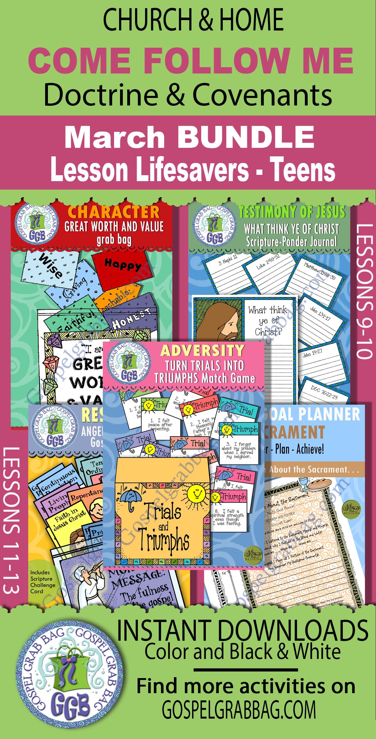 TEEN (ages 12-16) activities for MARCH D&C Come Follow Me lessons 9-13 BUNDLE for all ages