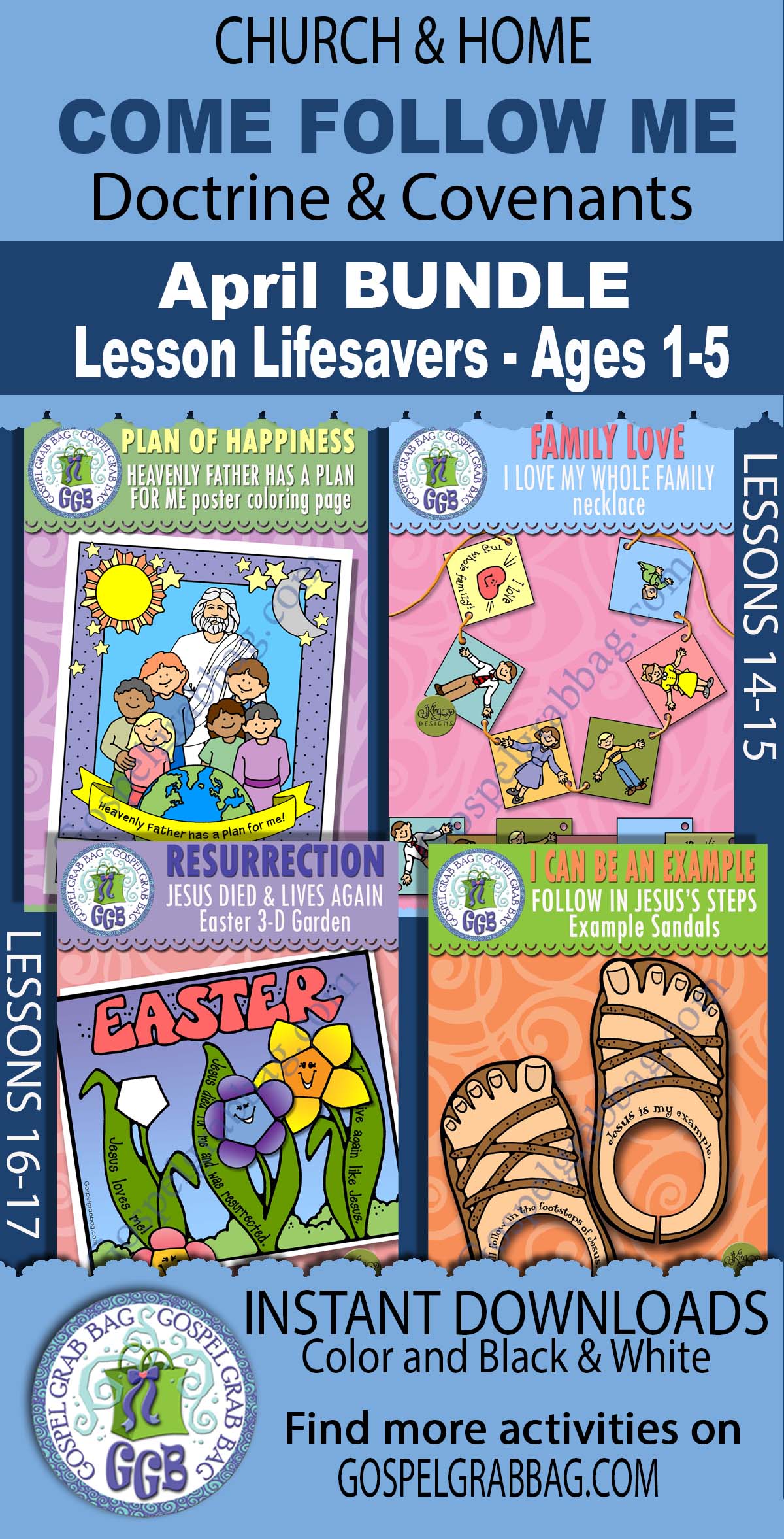 Ages 1-5 April BUNDLE For COME FOLLOW ME Handout Activities for Doctrine & Covenants 29-40