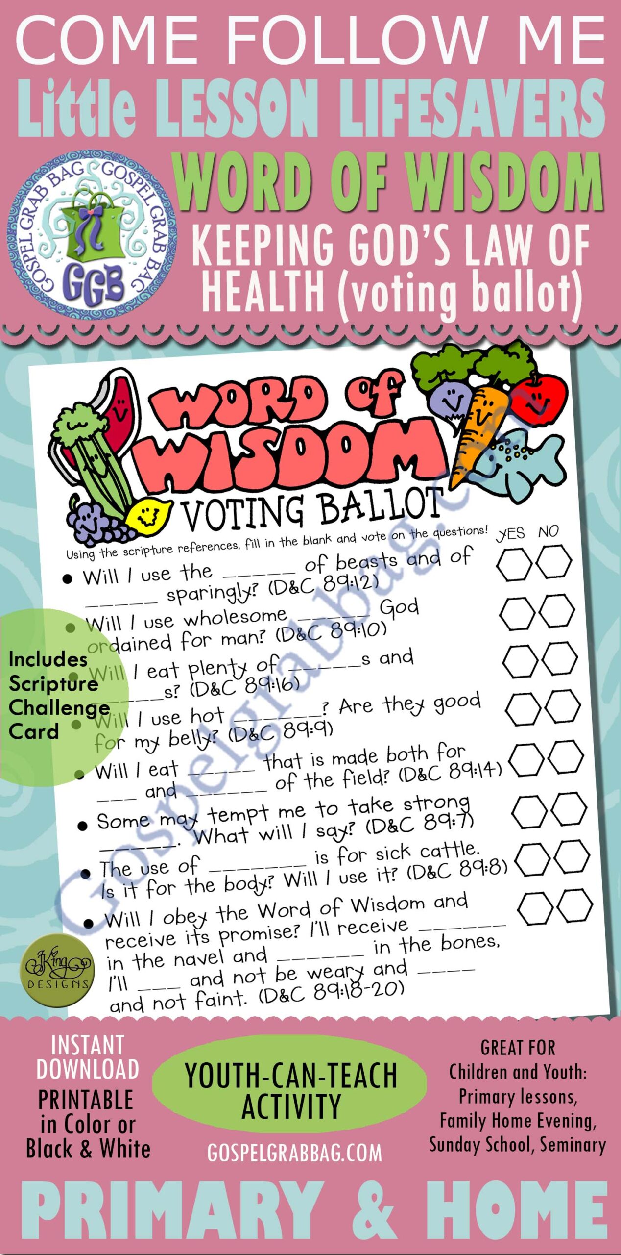 WORD OF WISDOM Voting Ballot - Activity for 8-11 year olds D&C 89