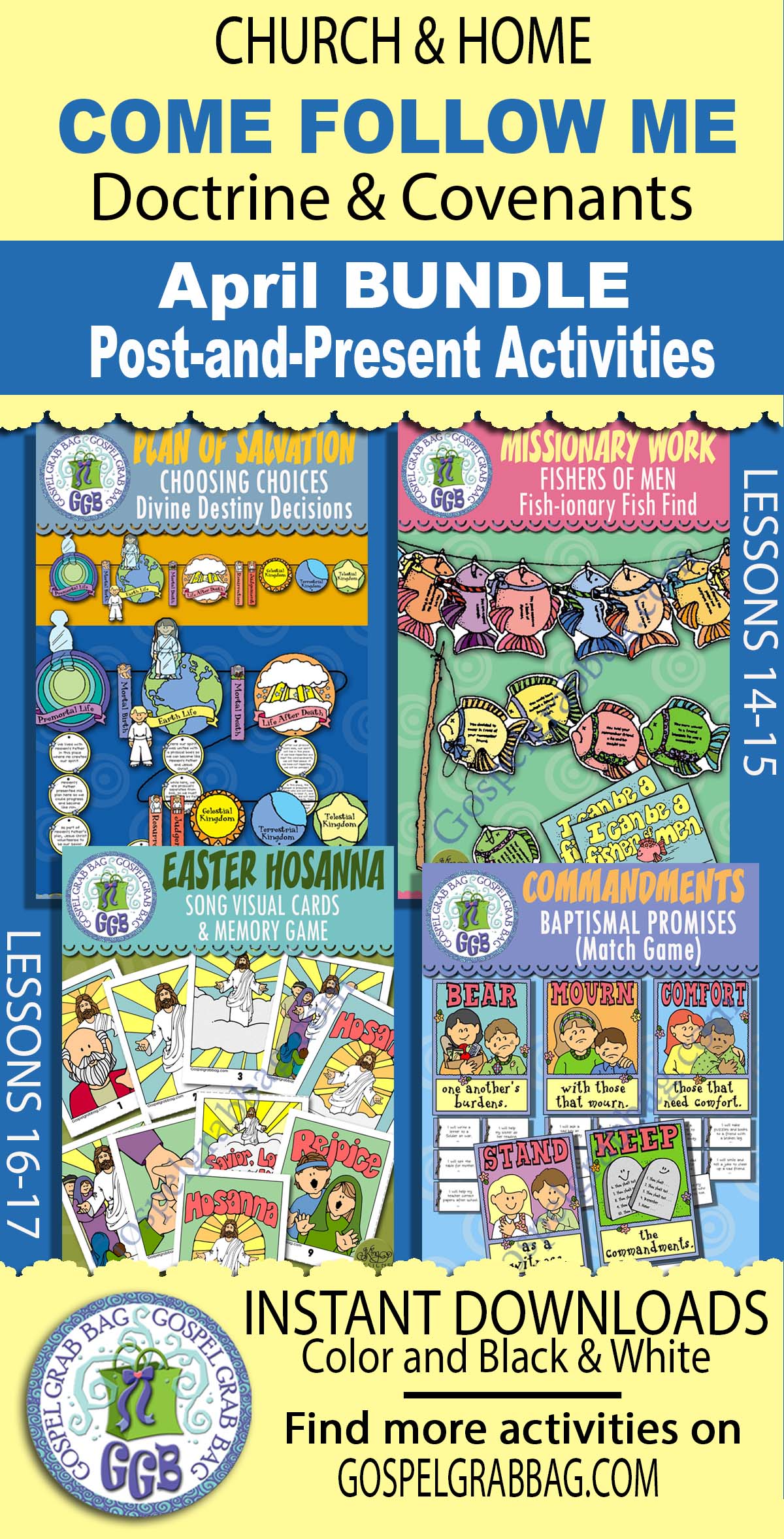 April BUNDLE For COME FOLLOW ME Post-and-Present Activities for Doctrine & Covenants 29-40