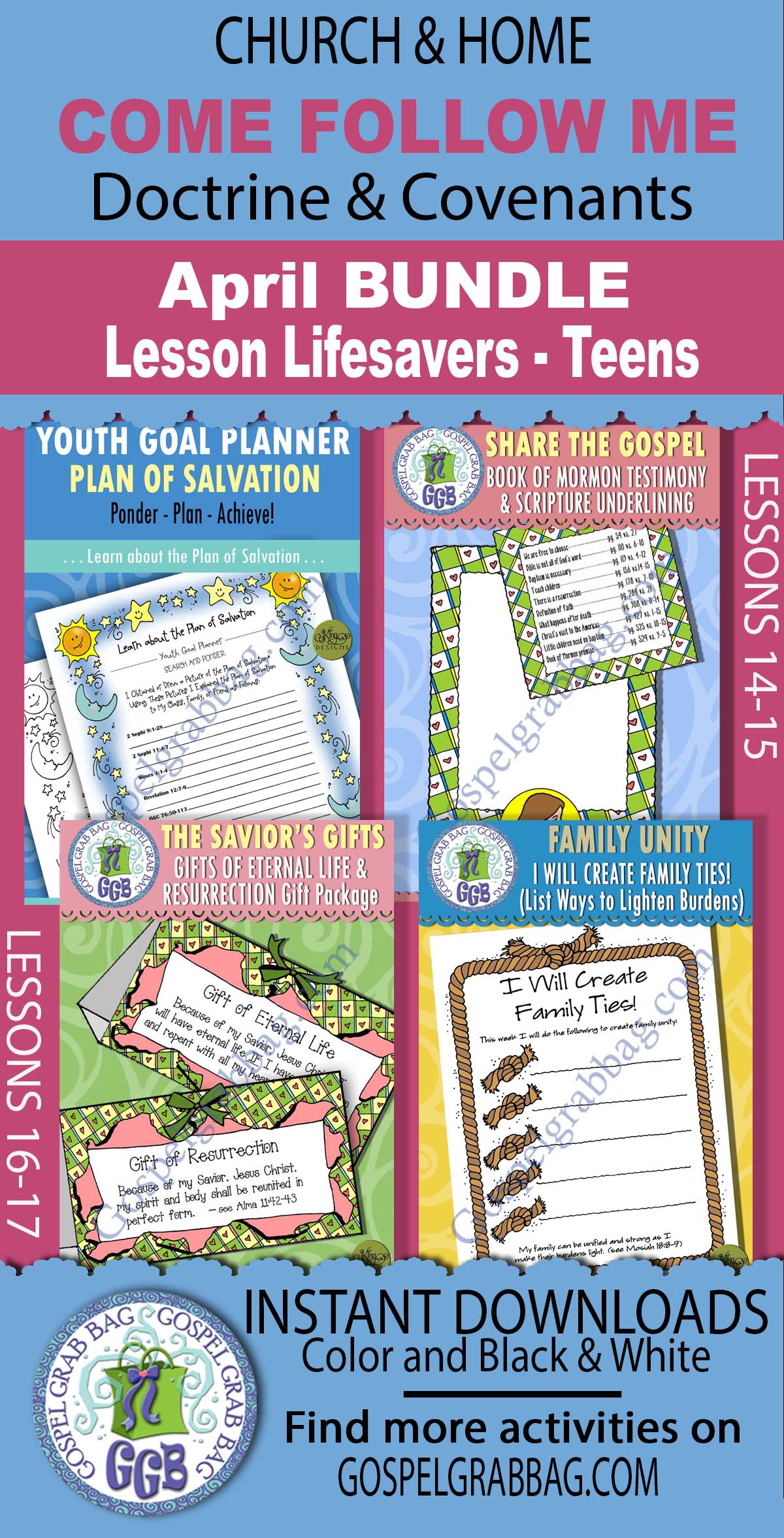 Ages 11-16 April BUNDLE For COME FOLLOW ME Handout Activities for Doctrine & Covenants 29-40