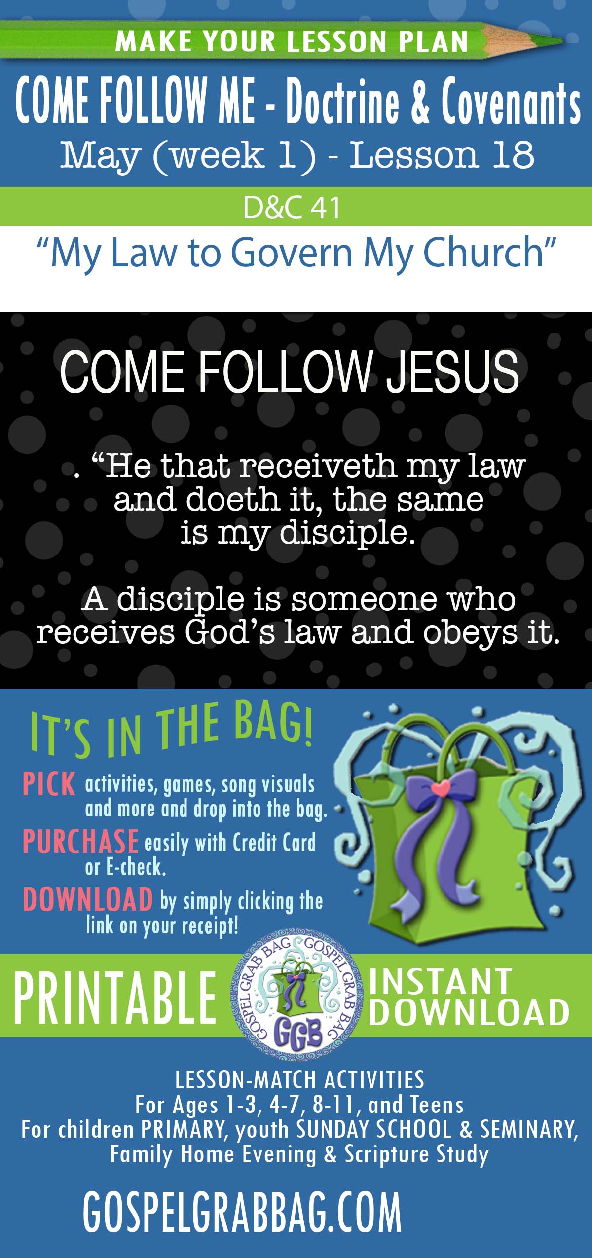 "My Law to Govern My Church" lesson activities for topic: The Lord gives me commandments because He loves me. I am happy when I obey the Lord.