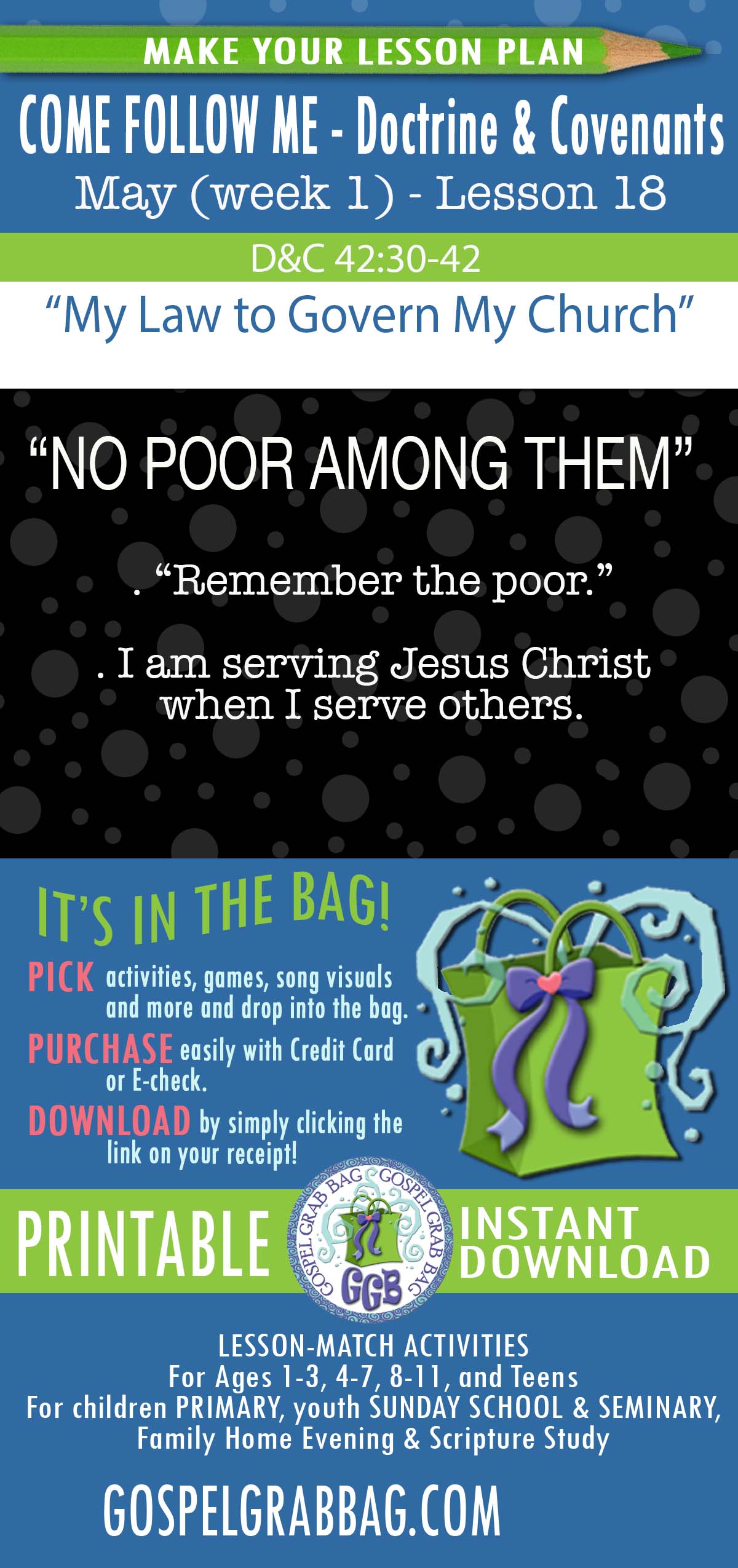 "My Law to Govern My Church" lesson activities for topic: "Remember the poor." I am serving Jesus Christ when I serve others.