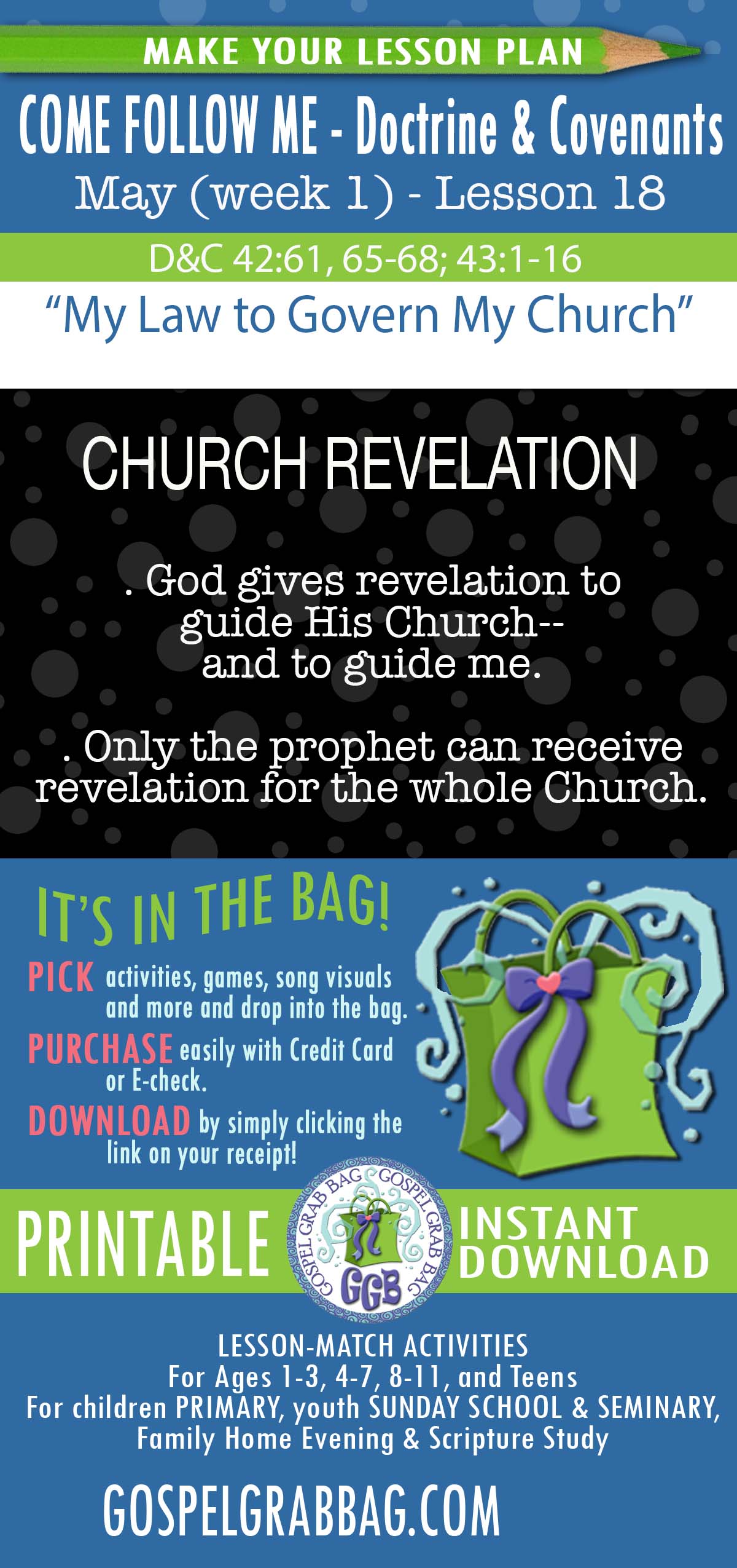 "My Law to Govern My Church" lesson activities for topic: God gives revelation to guide His Church—and to guide me. Only the prophet can receive revelation for the whole Church.