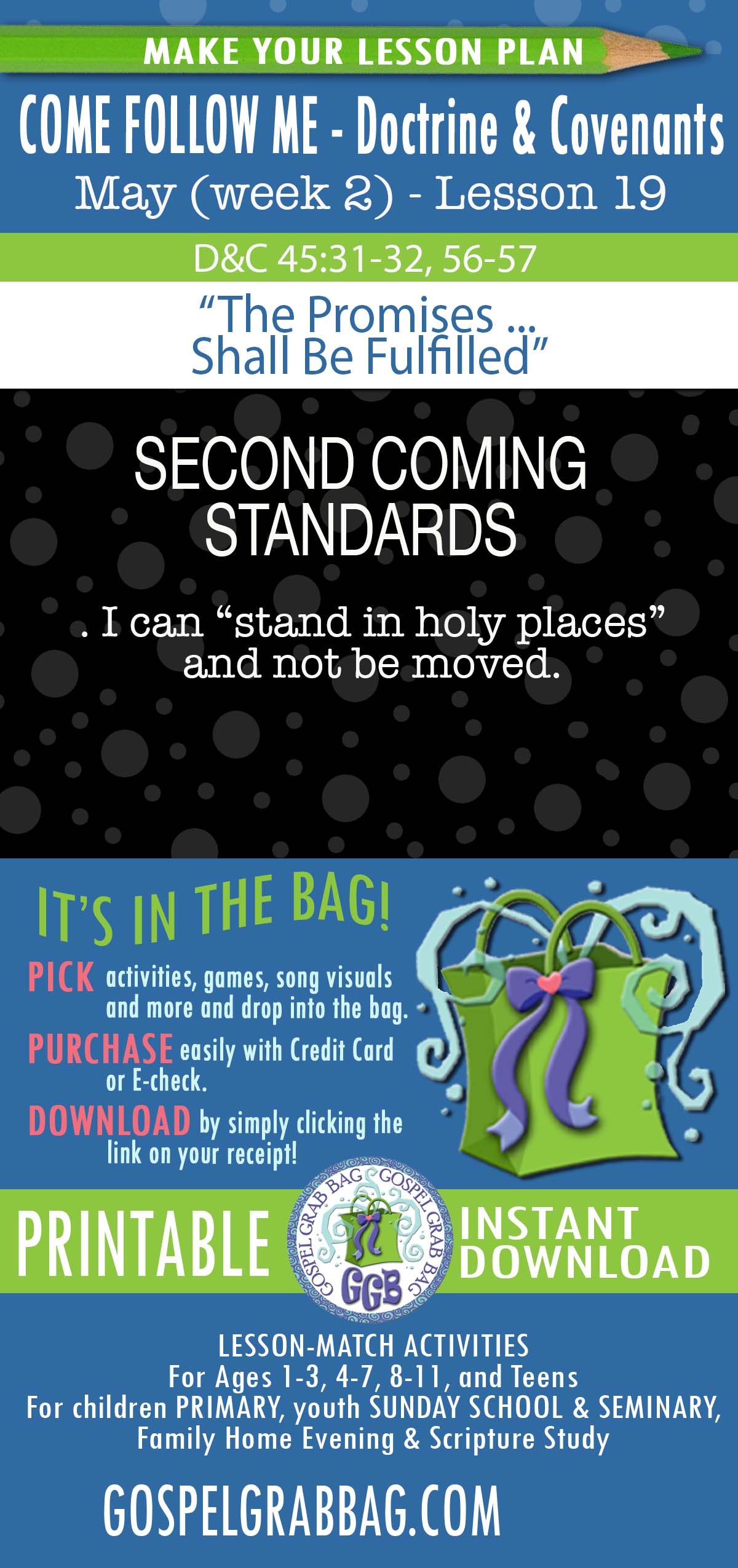 "The Promises ... Shall Be Fulfilled" lesson activities for topic: I can "stand in holy places" and not be moved.
