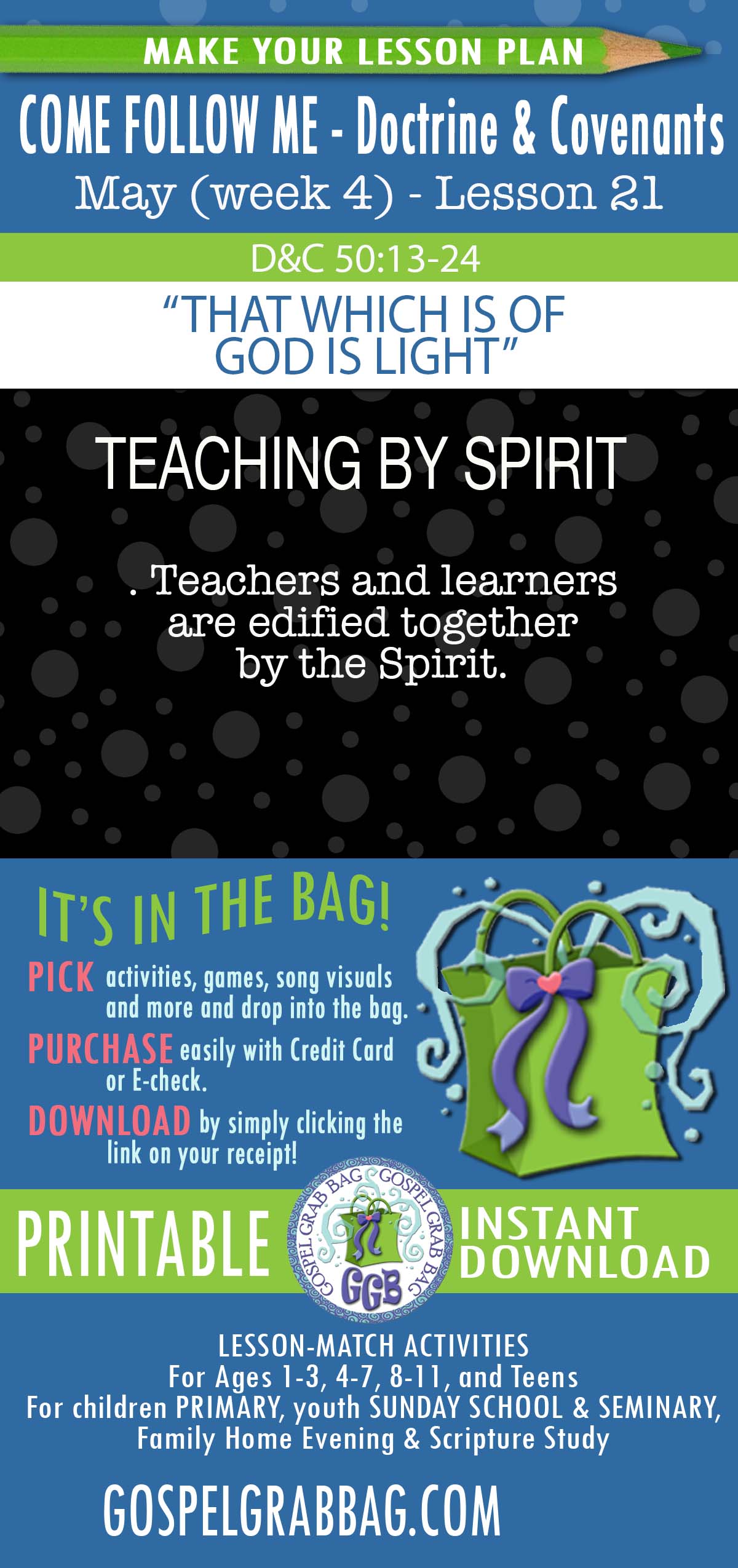 "That Which Is Of God Is Light" lesson activities for topic: Teachers and learners are edified together by the Spirit.