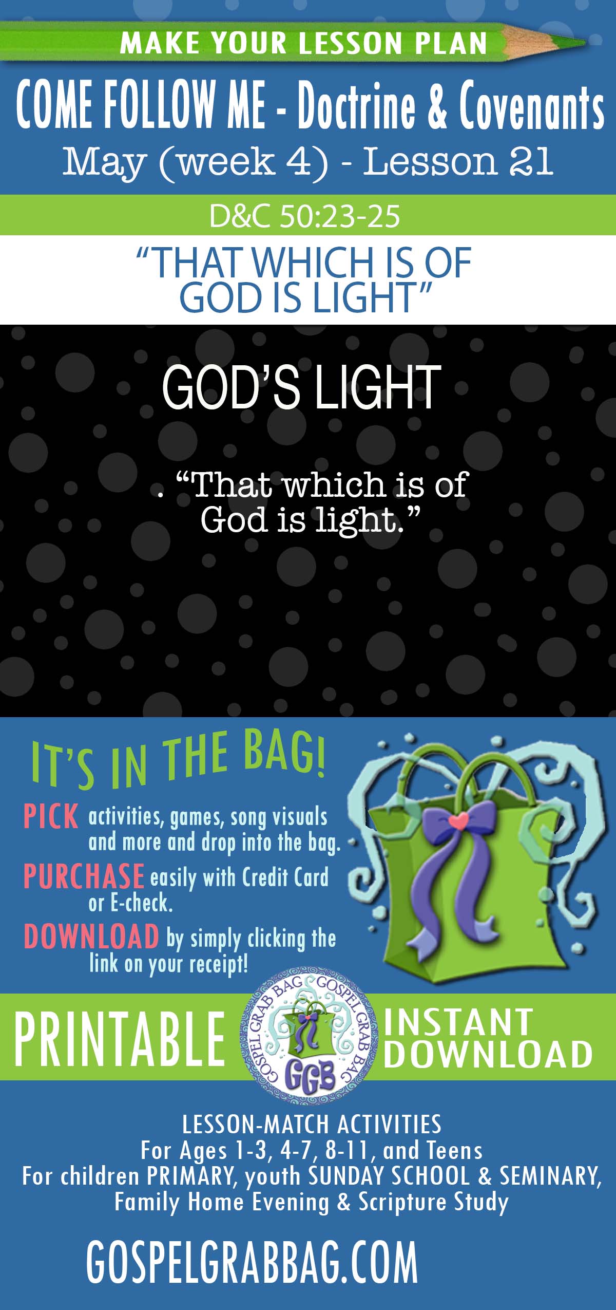 "That Which Is Of God Is Light" lesson activities for topic: That which is of God is light.