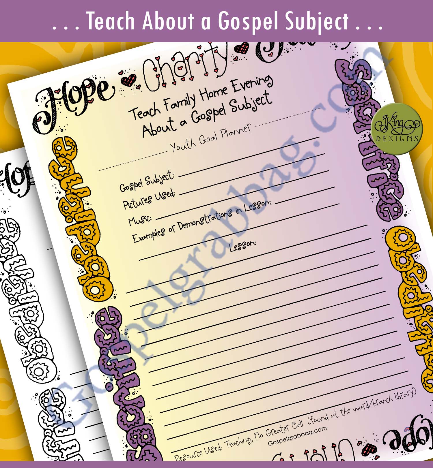YOUTH CAN TEACH - Youth Goal Planner "Teach Family Home Evening about a Gospel Subject