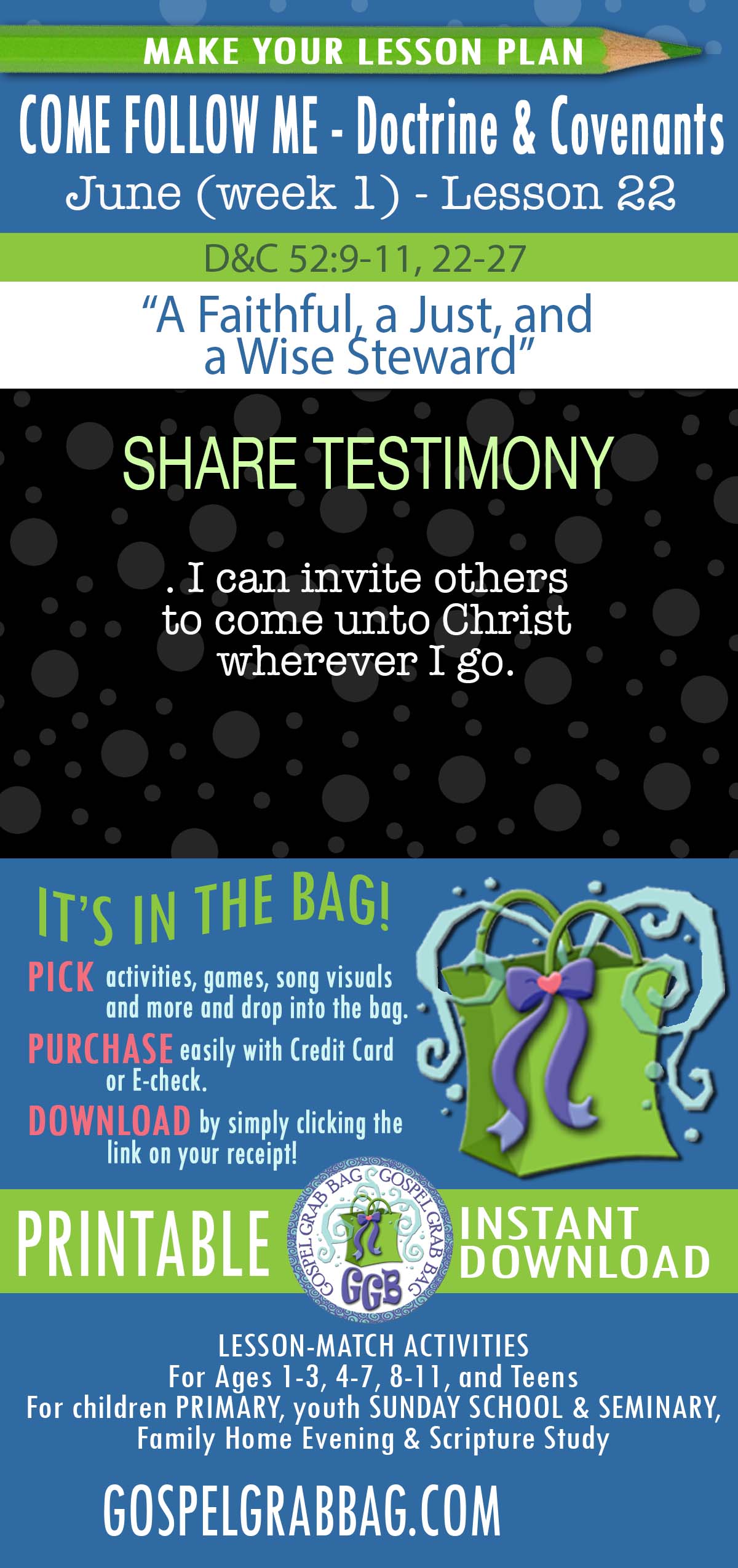 “A Faithful, a Just, and a Wise Steward” COME FOLLOW ME Activities - Doctrine & Covenants 51-57 - June