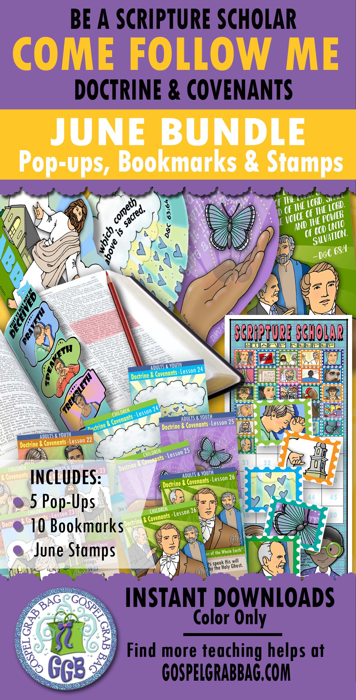 STAMPS FOR COME FOLLOW ME - June Scripture Scholars - Doctrine and Covenants 51-70