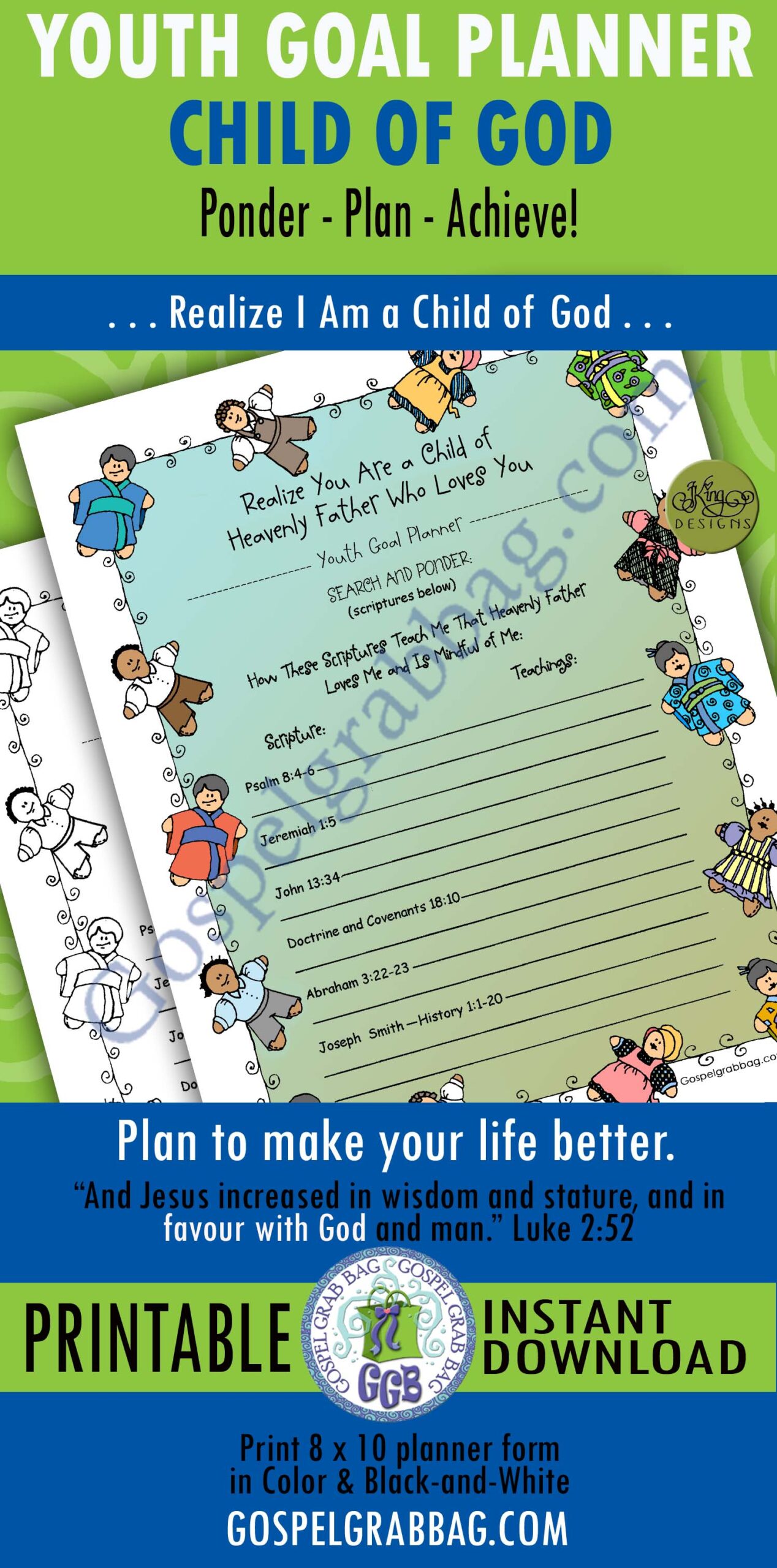 YOUTH GOAL PLANNER - Individual Worth #1 "Realize You Are a Child of Heavenly Father Who Loves You"
