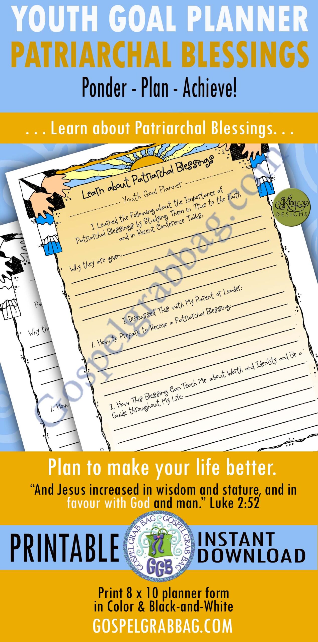 YOUTH GOAL PLANNER - Individual Worth #2 "Learn about Patriarchal Blessings"