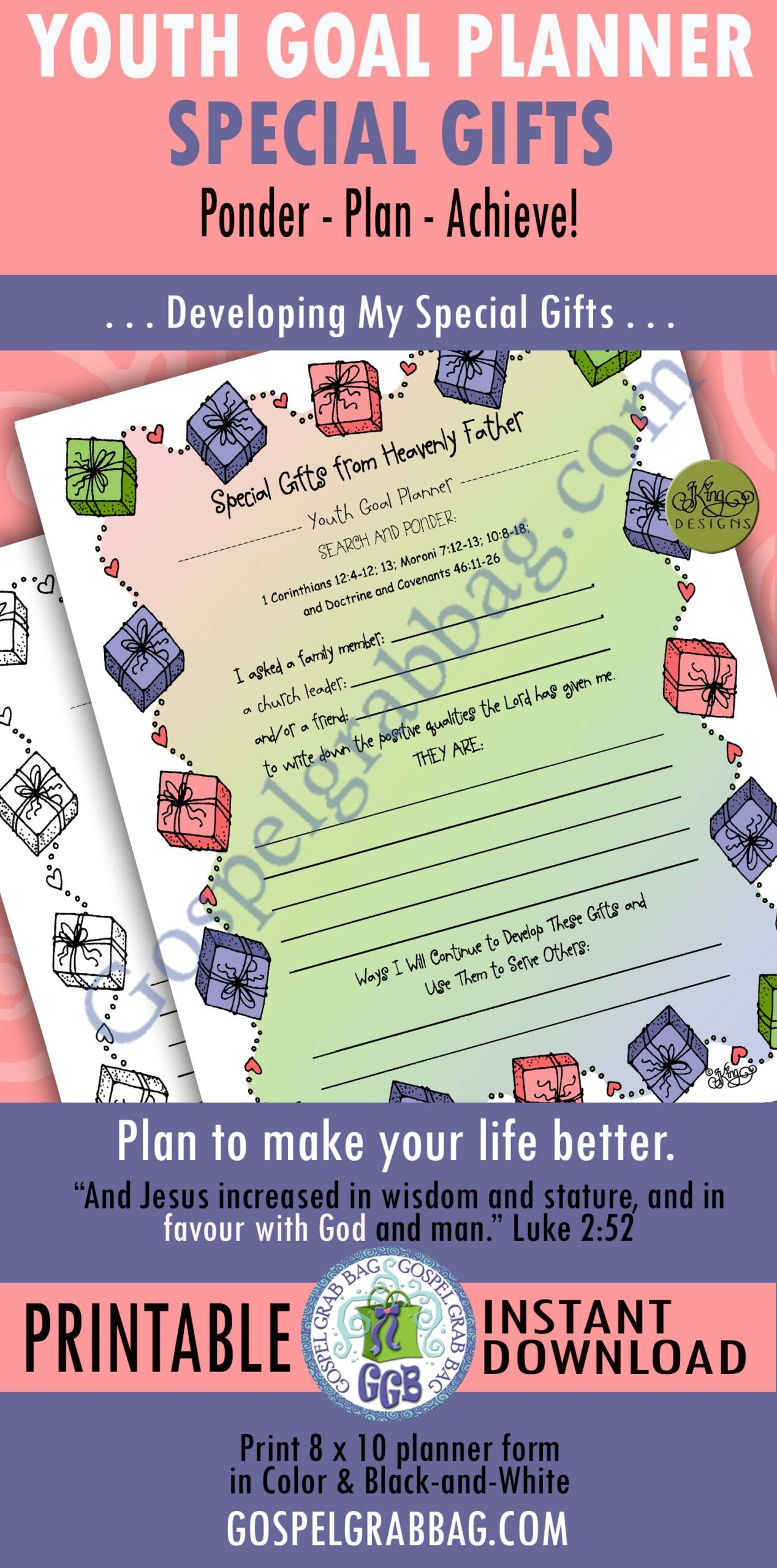 YOUTH GOAL PLANNER - Individual Worth #7 "Special Gifts from Heavenly Father"