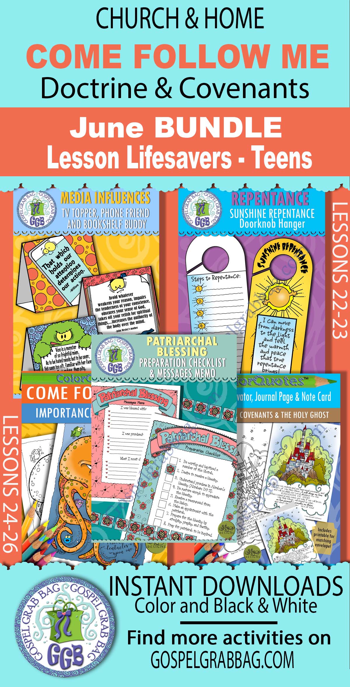 D&C 51-70 BUNDLE for Ages 11-16 TEENS Activities for Come Follow Me June weeks 1-5 Doctrine and Covenants