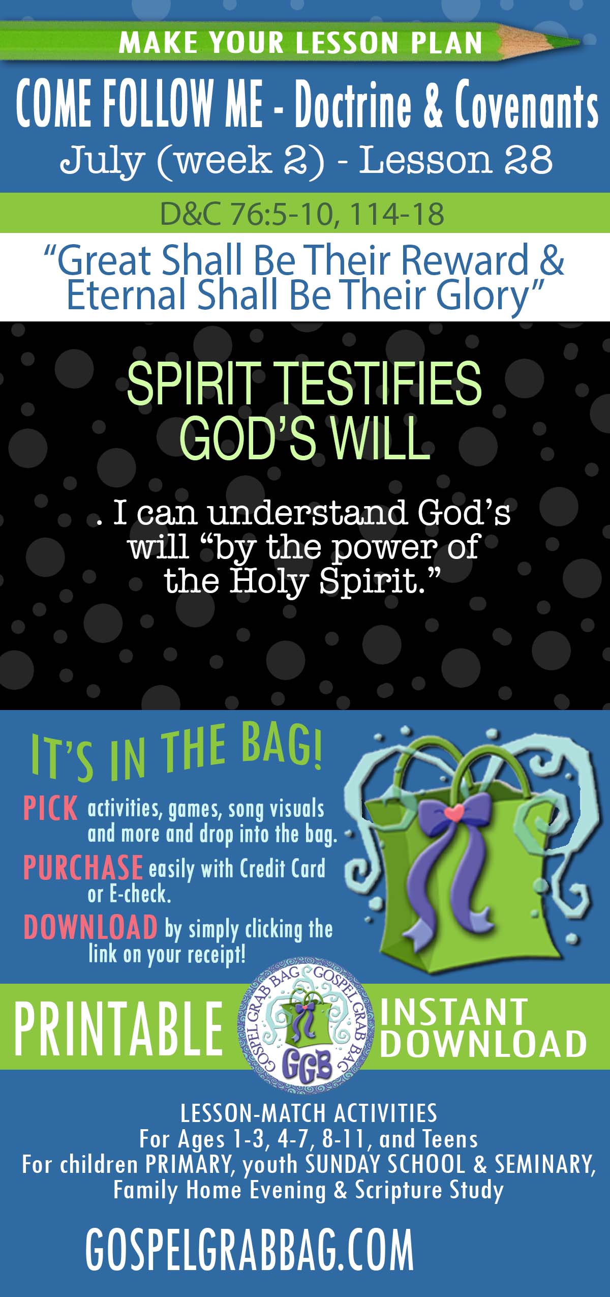 ACTIVITIES FOR July 2025 week 2 COME FOLLOW ME Doctrine & Covenants “Great Shall Be Their Reward & Eternal Shall Be Their Glory”