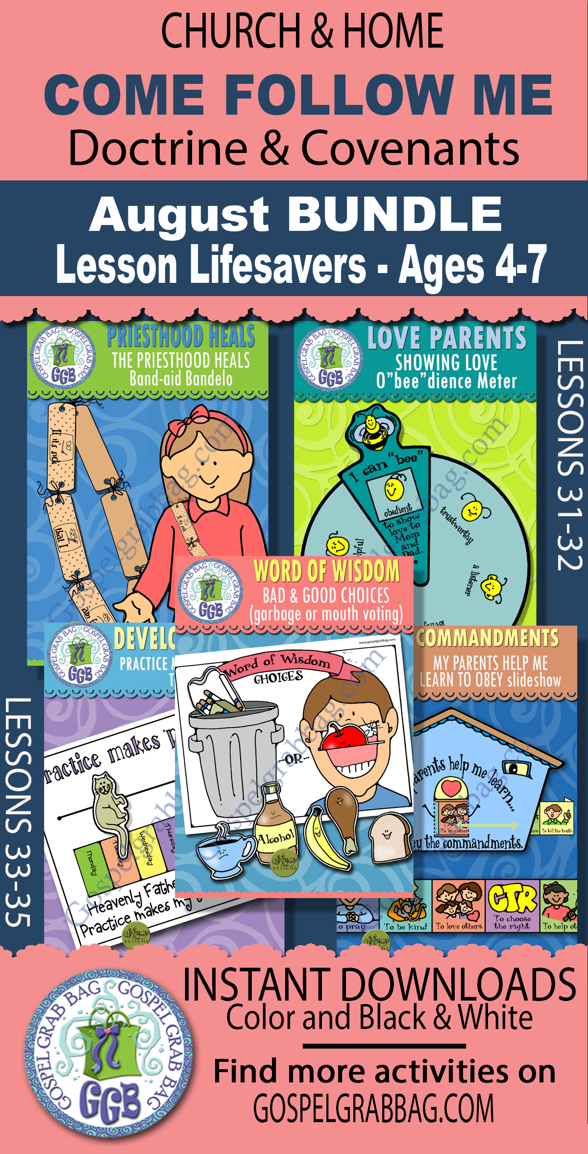 Ages 4-7 LESSON ACTIVITIES BUNDLE for August COME FOLLOW ME