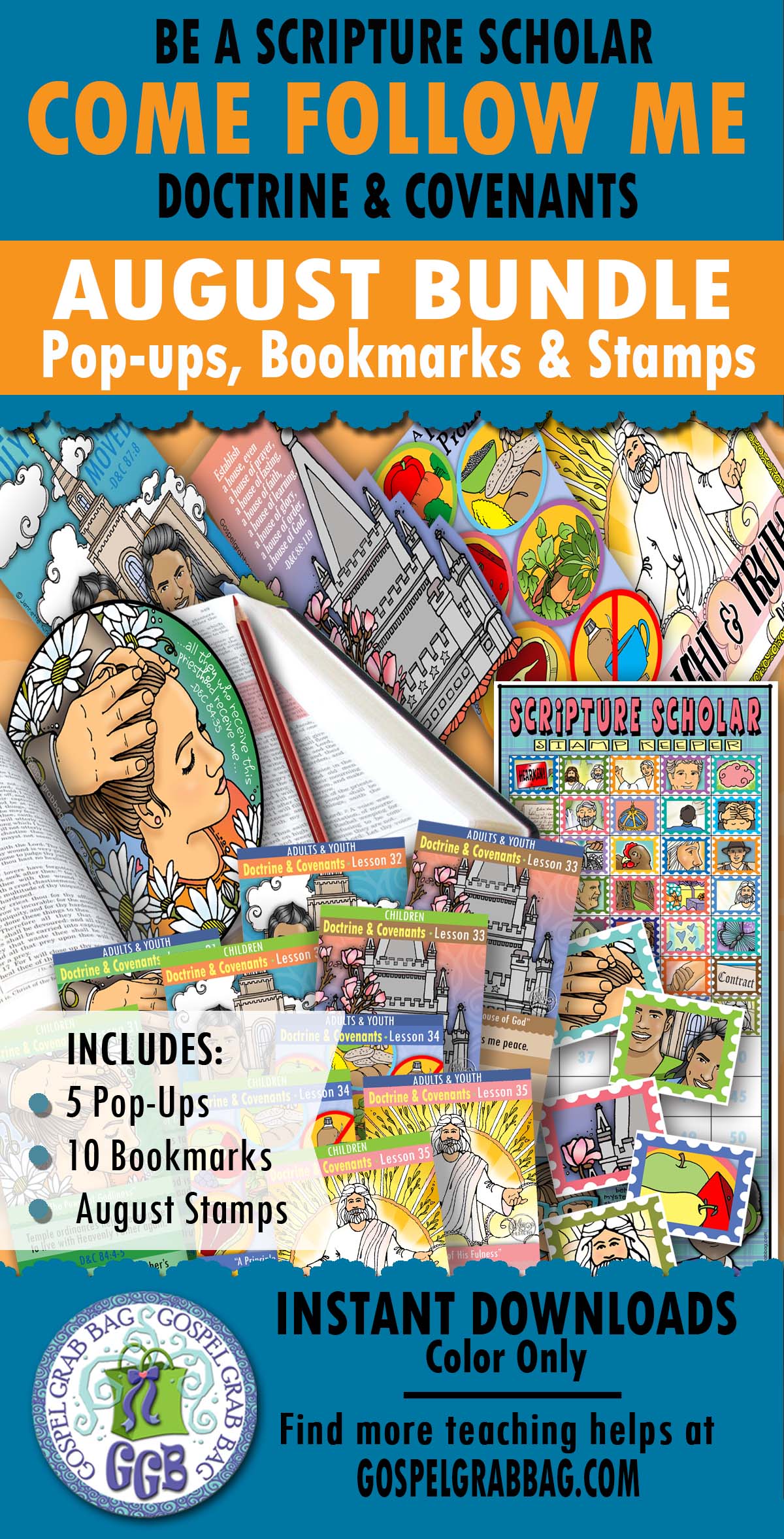 Scripture Scholars BUNDLE Come Follow Me lesson activities for AUGUST Doctrine and Covenants