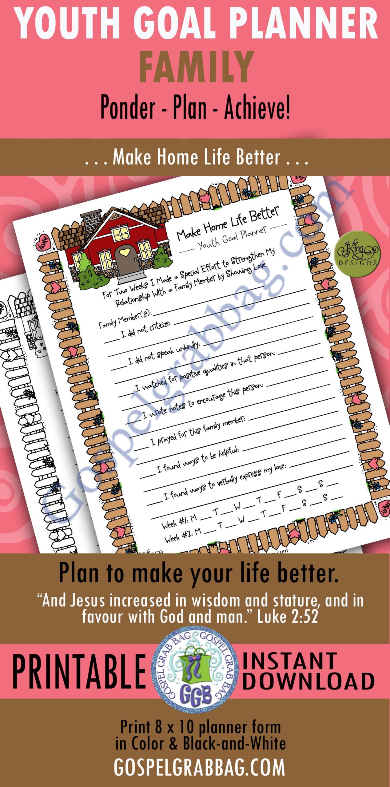 Youth Goal Planner - FAMILY - Make Home Life Better