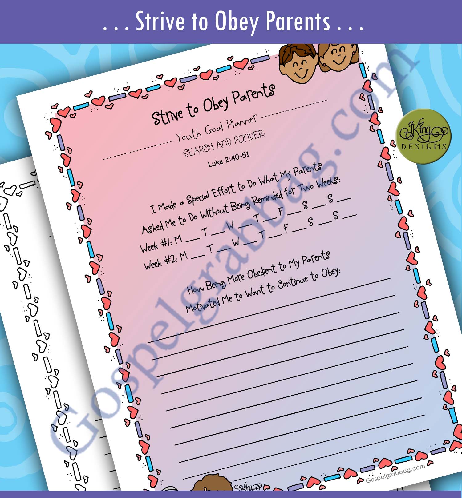 "Strive to Obey Parents" YOUTH GOAL PLANNER