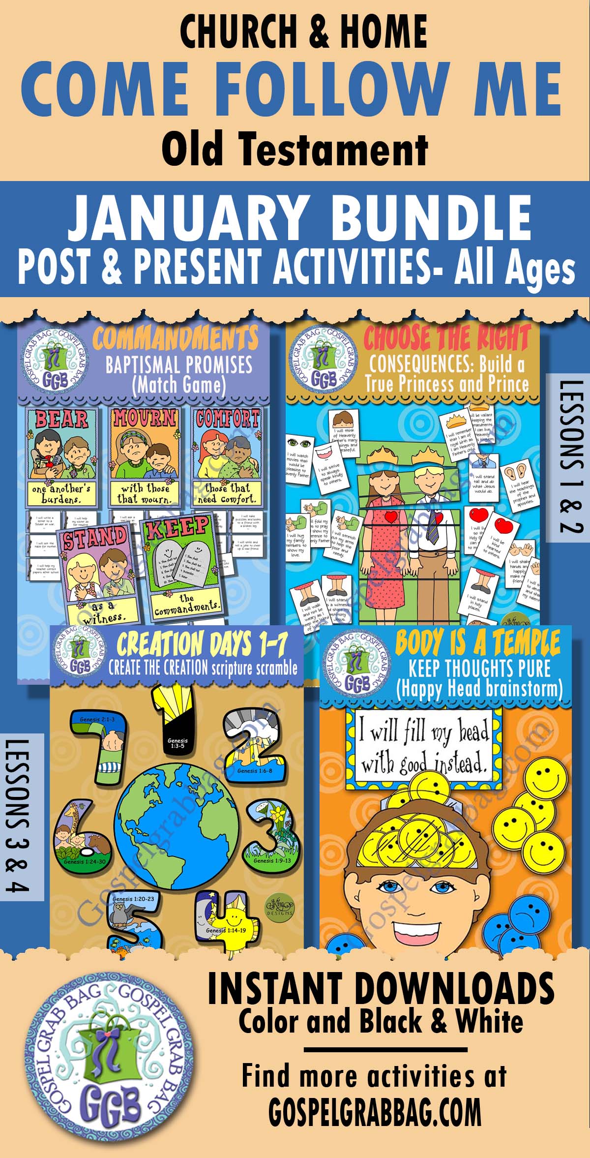 Post-and-Present Activities BUNDLE For Old Testament - Come Follow Me January