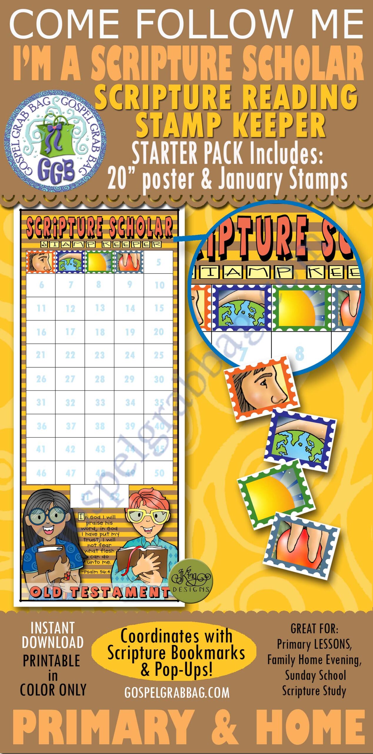Old Testament - Come Follow Me - SCRIPTURE SCHOLARS stamp keeper for Old Testament (includes January stamps)