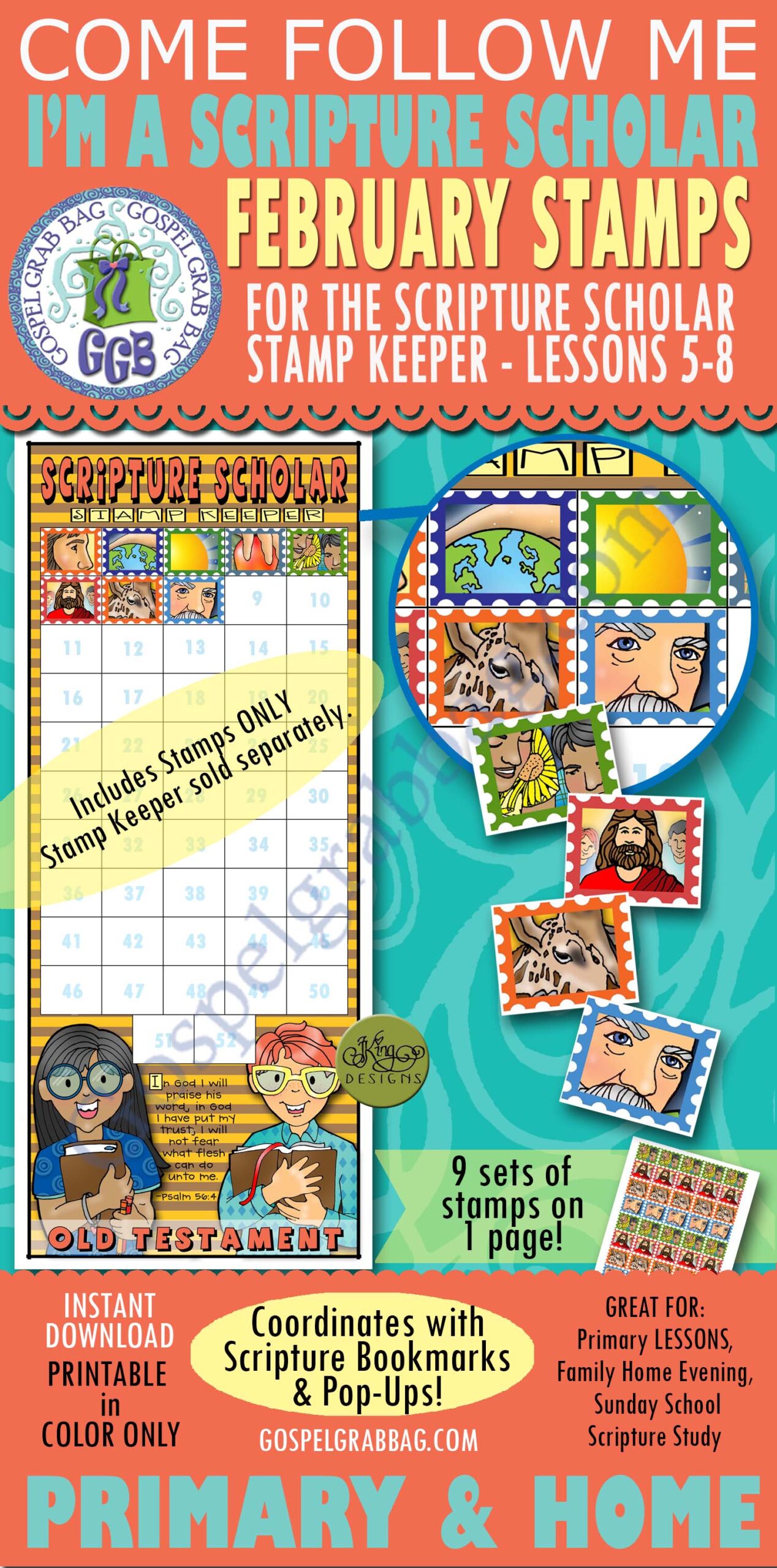 Old Testament - Come Follow Me - SCRIPTURE SCHOLARS stamp keeper for Old Testament (includes January stamps)