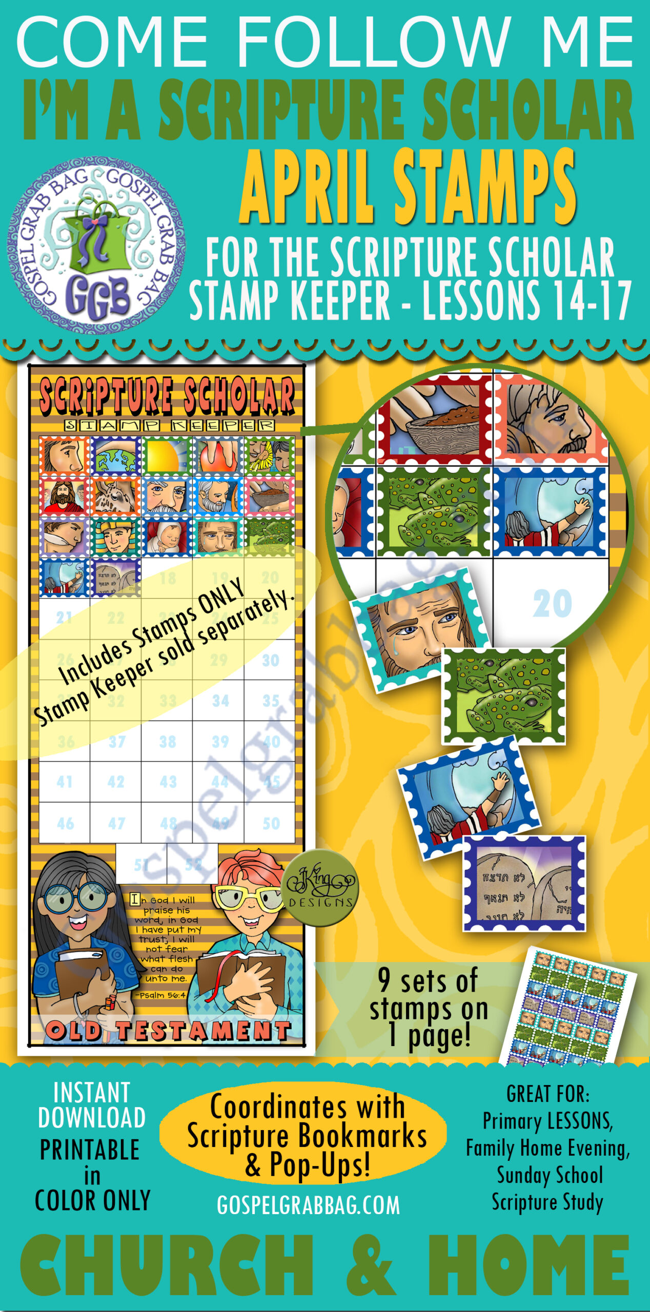 Scripture Scholar reward STAMPS for April 2026 to match to match 4 weeks of bookmarks and pop-ups