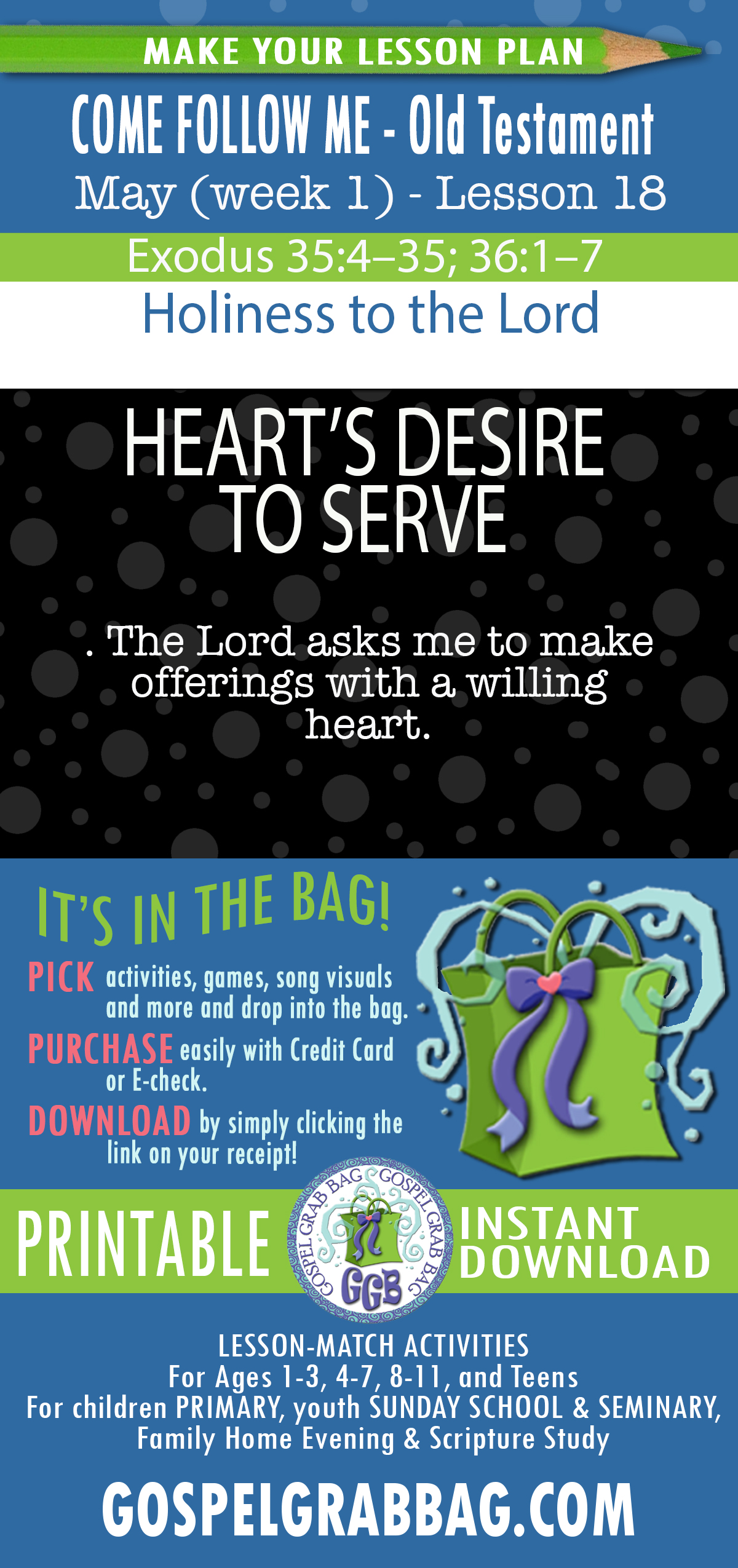 "Holiness to the Lord" COME FOLLOW ME - Old Testament - May (week 1) Lesson Activities - Exodus; Leviticus