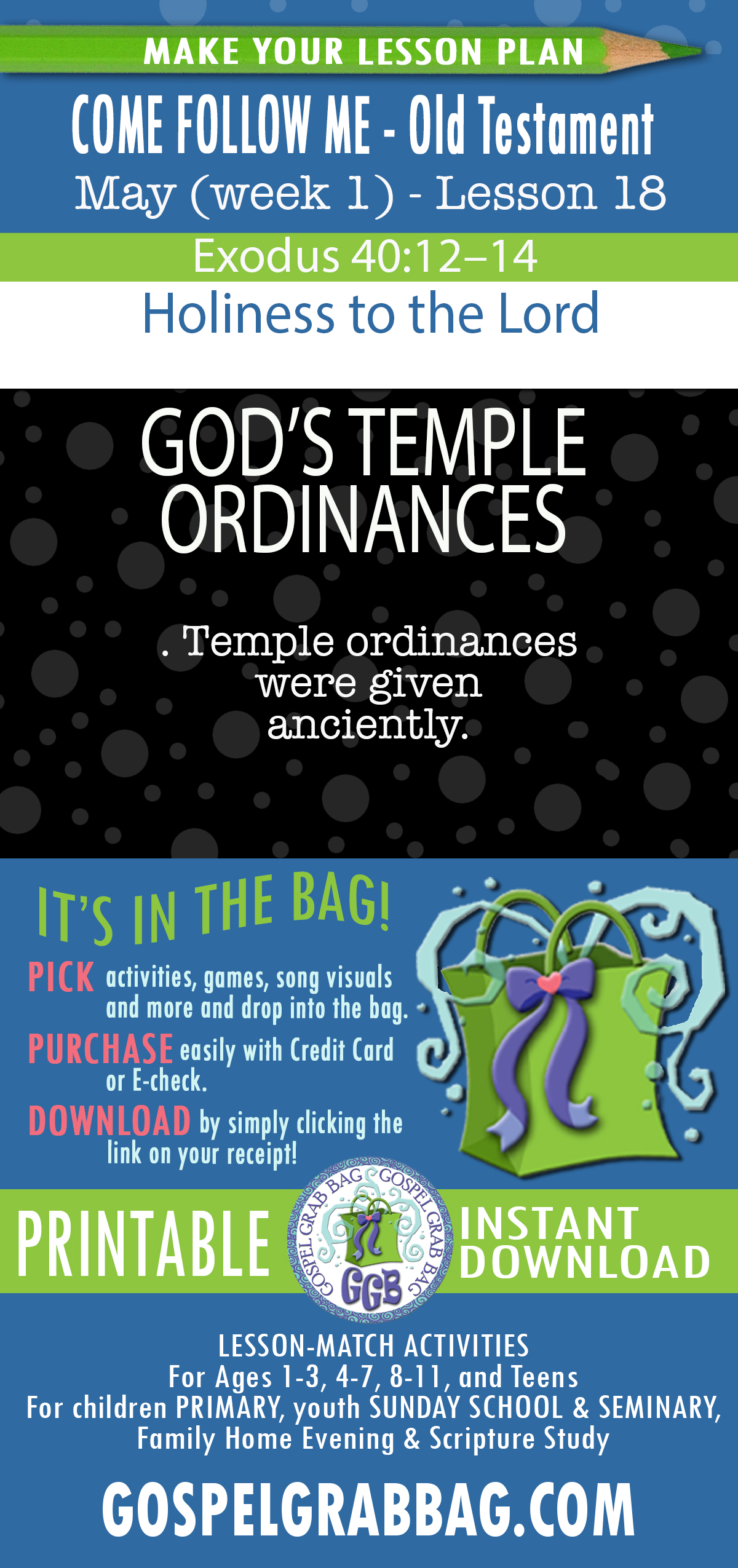 "Holiness to the Lord" COME FOLLOW ME - Old Testament - May (week 1) Lesson Activities - Exodus; Leviticus