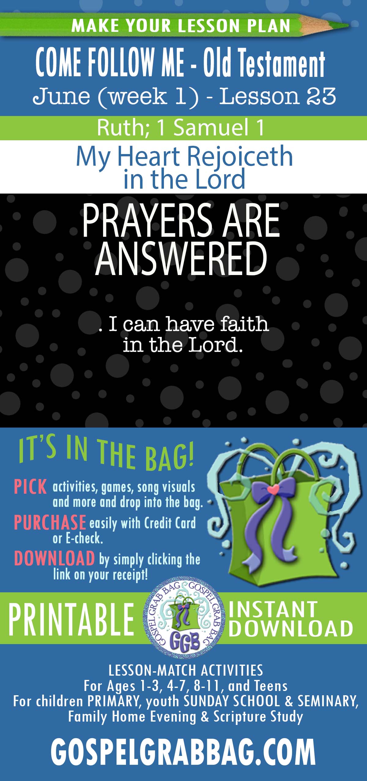 ““My Heart Rejoiceth in the Lord” COME FOLLOW ME - Old Testament - June (week 1) Lesson Activities