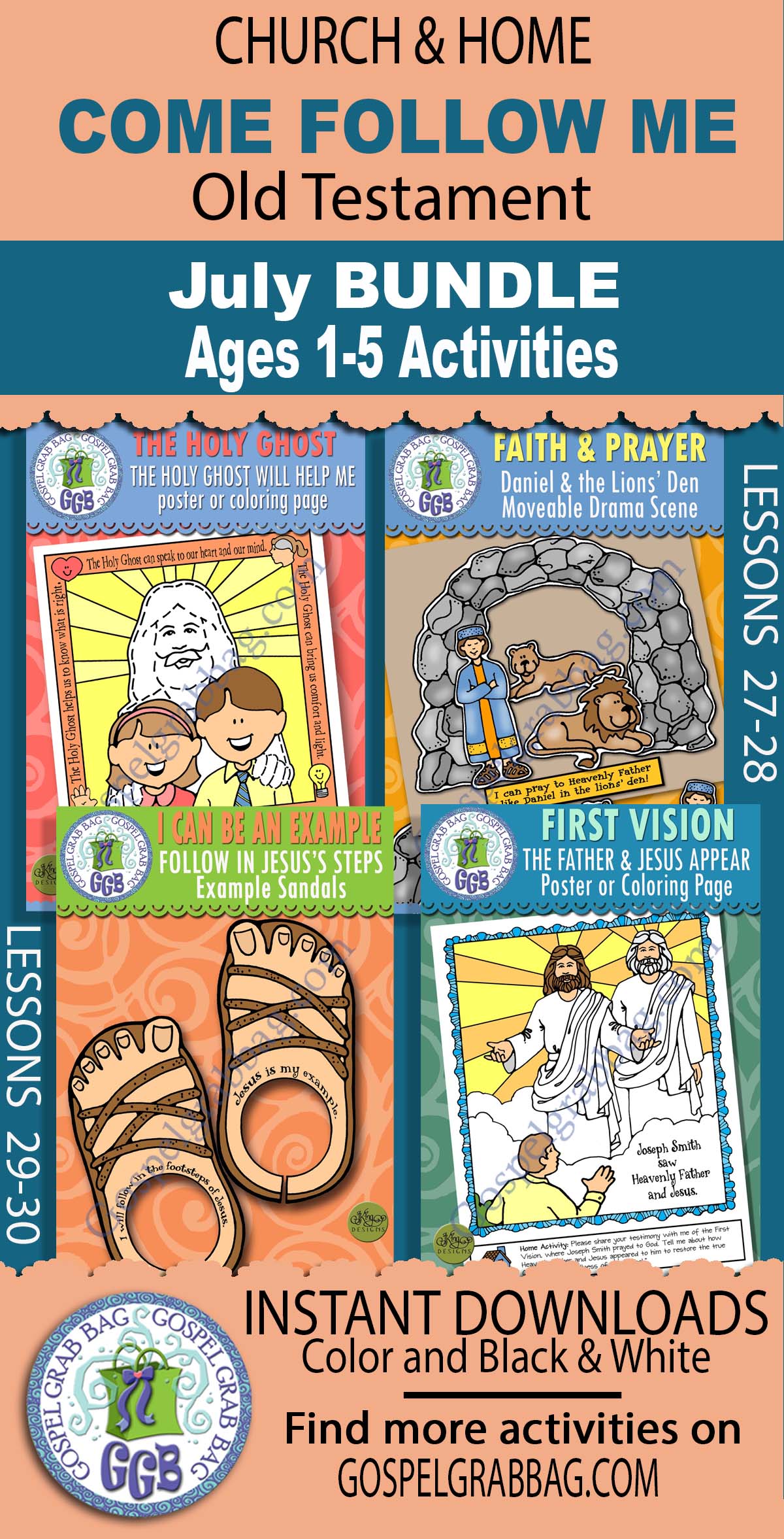 Ages 1-5 Activities For: COME, FOLLOW ME Old Testament - July BUNDLE