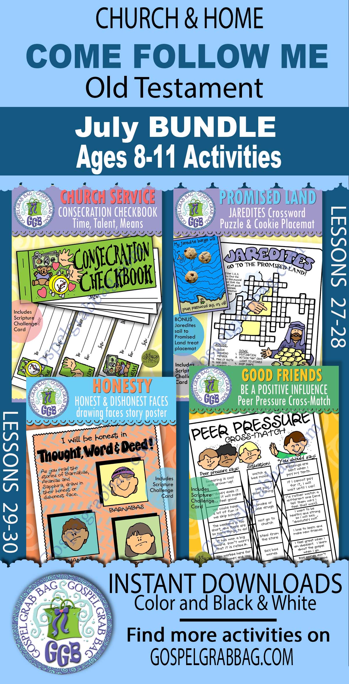 Ages 8-11 Activities For: COME, FOLLOW ME Old Testament - July BUNDLE