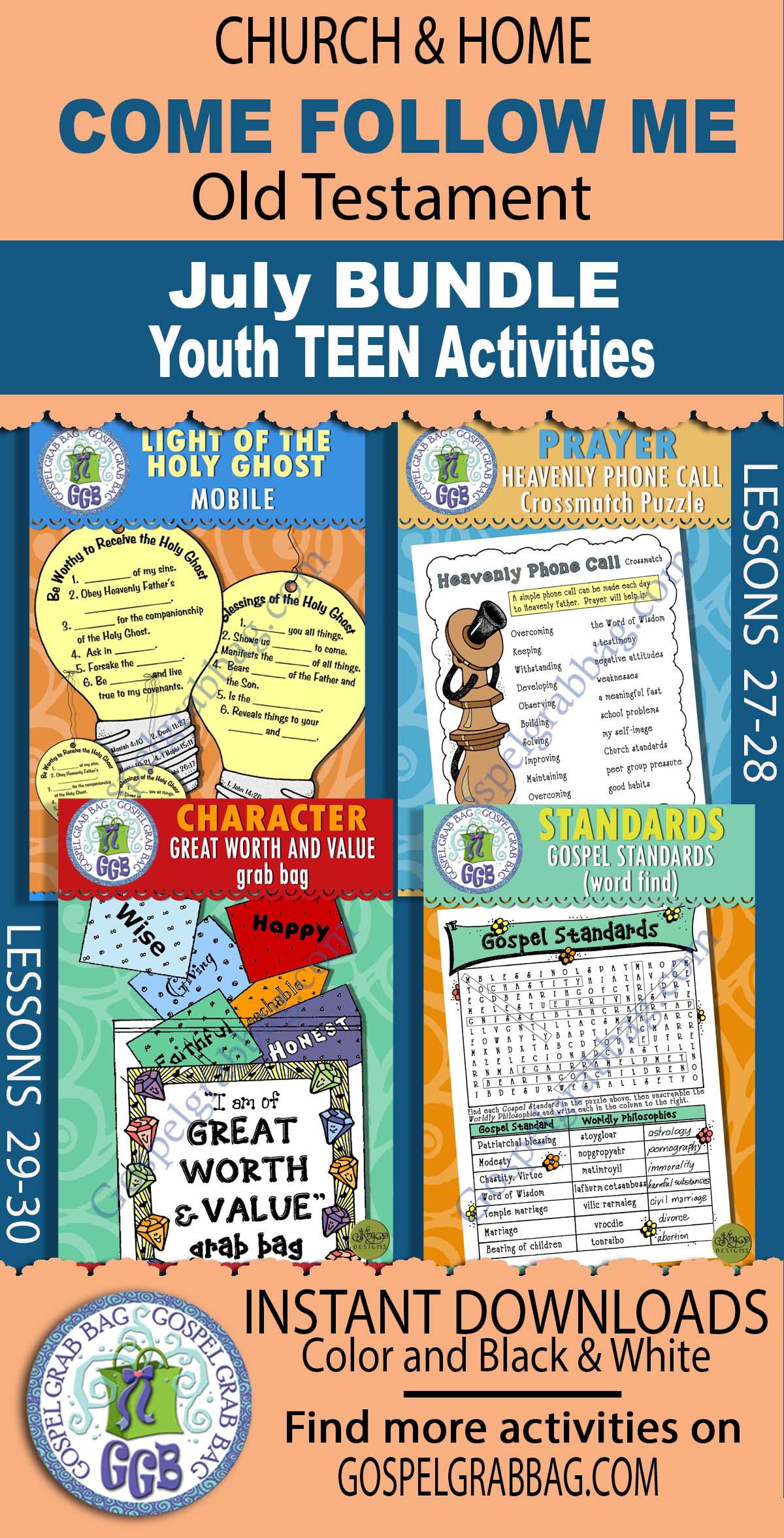 YOUTH Ages 11-18 Activities For: COME, FOLLOW ME Old Testament - July BUNDLE