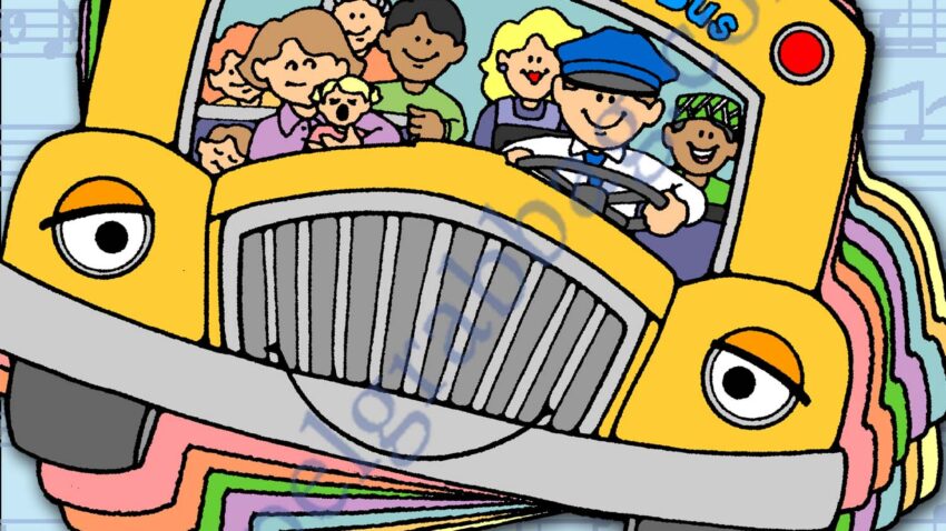 "Wheels On the Bus" song visuals on a flip-chart