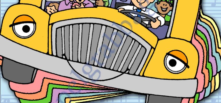 "Wheels On the Bus" song visuals on a flip-chart